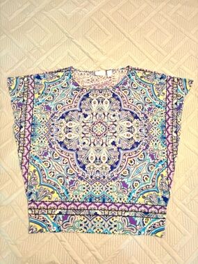 Chicos Top Shirt Blouse Womens Size 1 Blue White Sheer Lightweight